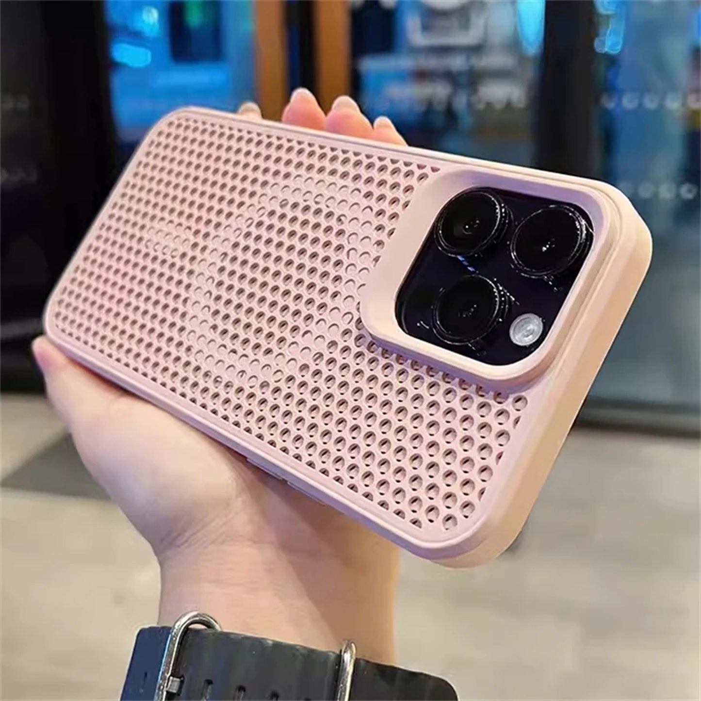 Coque magnétique respirante avec design en maille pour iPhone 12 - Rose