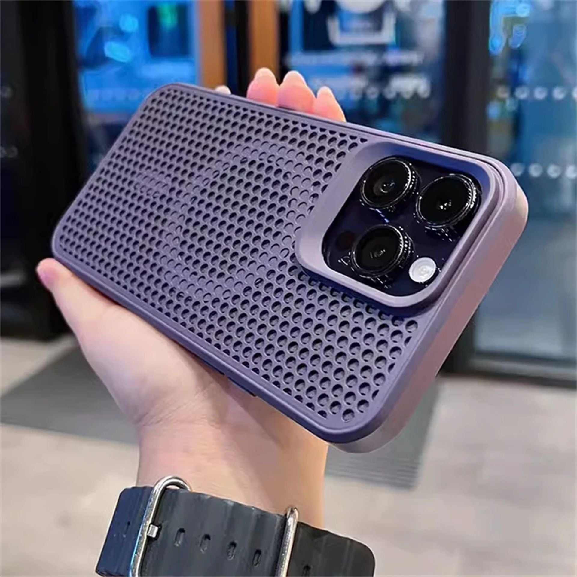 Coque magnétique respirante avec design en maille pour iPhone 12 - Violet