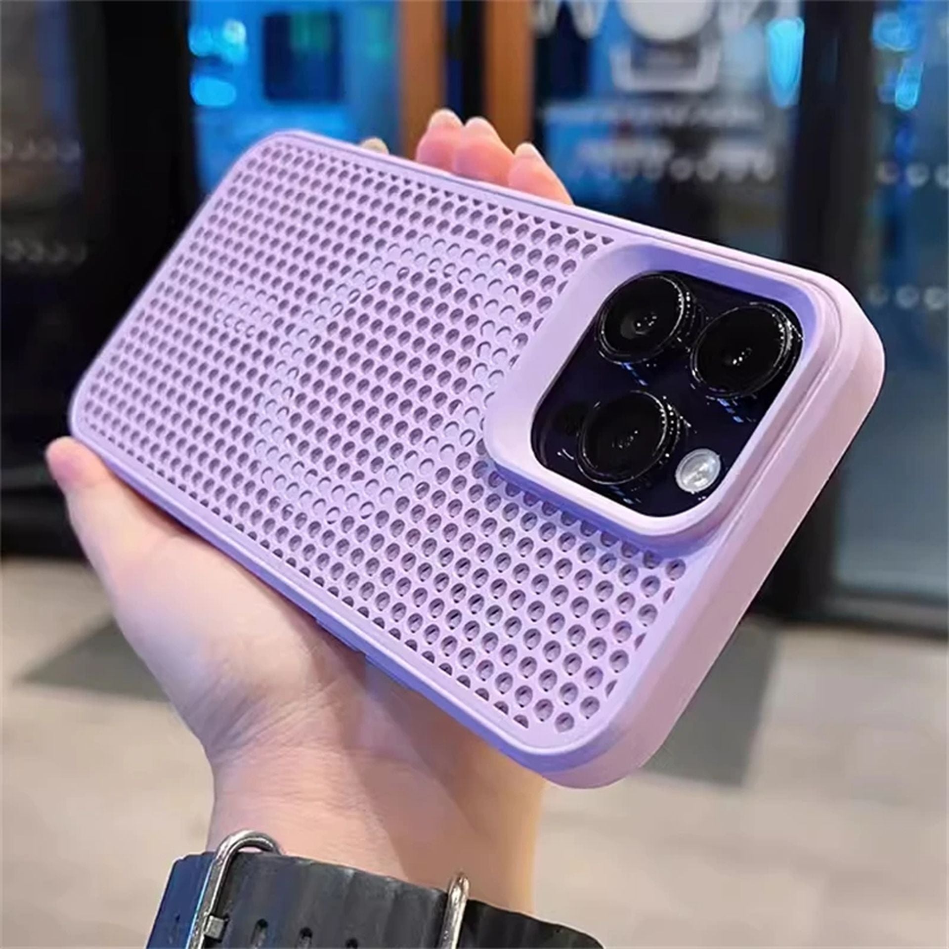 Coque magnétique respirante avec design en maille pour iPhone 12 - Violet Clair