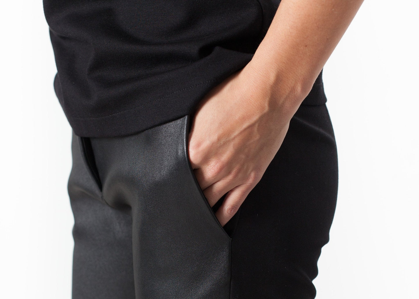 BEST Leather Panel Trouser in Black